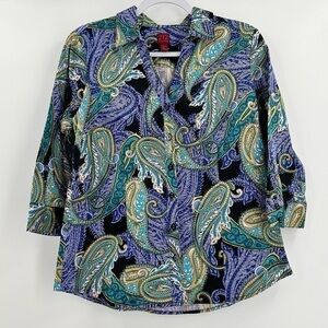 212 Collection Stretch Women’s Multicolor Paisley 3/4 Sleeve Button Down Size M